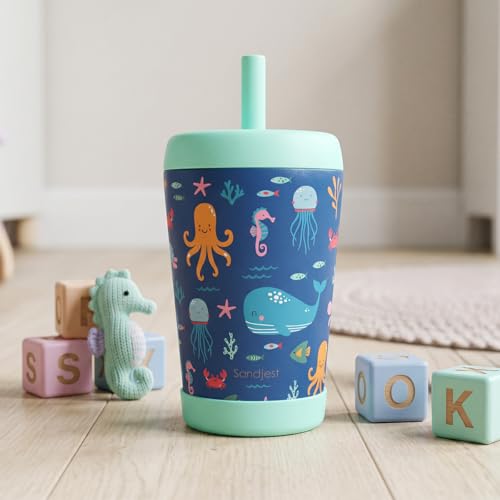 SANDJEST Sea Animals Insulated Sippy Tumbler 12 Oz, Gift for Birthday, Christmas & Back to School - color: Sea Animal