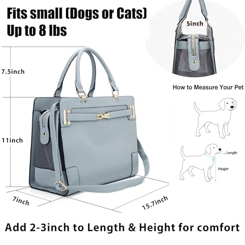 Fashion Pet Carrier Dog Cat Carrier Purse Soft-Sided Leather Handbag Pet Tote Bag for Small Dogs Puppy and Cats TSA Airline Approved (Grey) - color: Grey