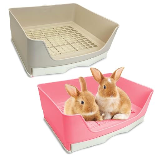 kathson 2PCS Large Rabbit Litter Box Trainer, Potty Corner Toilet with Drawer Bigger Pet Pan for Adult Hamster, Guinea Pig, Ferret, Galesaur, Bunny and Other Animals (Pink,Brown) - size: 2PCS, Brown，Pink