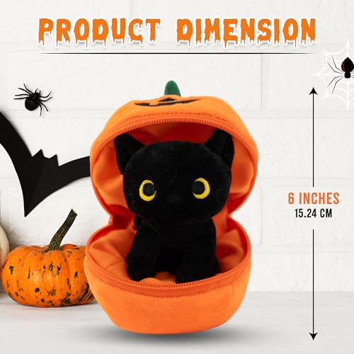 Plushland Halloween Zip-Up Pumpkin Stuffed Animal Plush Toys,Hideaway Spooky Black Cat Bat Ghost Plush Halloween Toy for Festive Decorations & Fun Surprises 6 Inches (Black cat) - style: Black cat