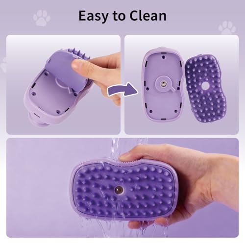 Cat Steam Brush for Shedding, 4 in 1 Rechargeable Steam Brush for Cats and Dogs, Anti-Static, Massage, Cleaning, Shedding & Combing All in One! (Purple) - color: Purple