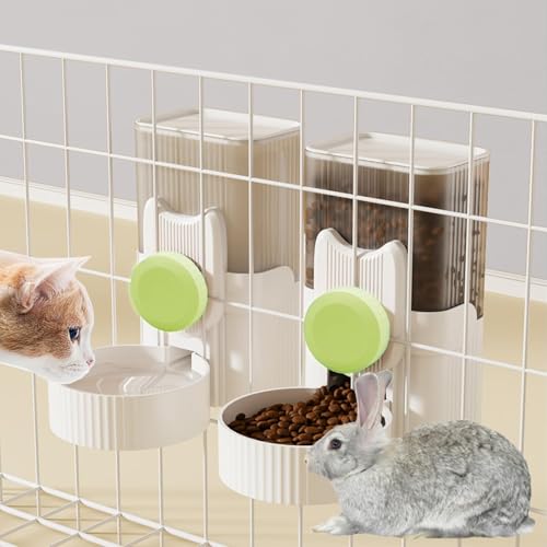 kathson Rabbit Gravity Auto Feeder Set 35oz Hanging Automatic Food Water Dispenser Cage Automatic Feeder Set for Rabbit Chinchilla Guinea Pig Hedgehog Ferret Kitty Puppy (Green) - color: Green