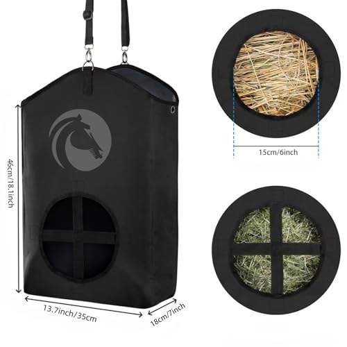Goat Hay Feeder for Horses, Sheep with Adjustable Open Feed Hole for Slow Feeding-Black - color: Black