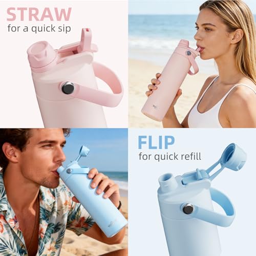 26oz Insulated Water Bottle with 2-in-1 Straw & Spout Lid,Black | 18/8 Stainless Steel Vacuum Flask, Keeps Cold 24H. Leakproof Sports Tumbler with Braided Carry Strap for Gym & Travel - color: Black, size: 26 Ounces