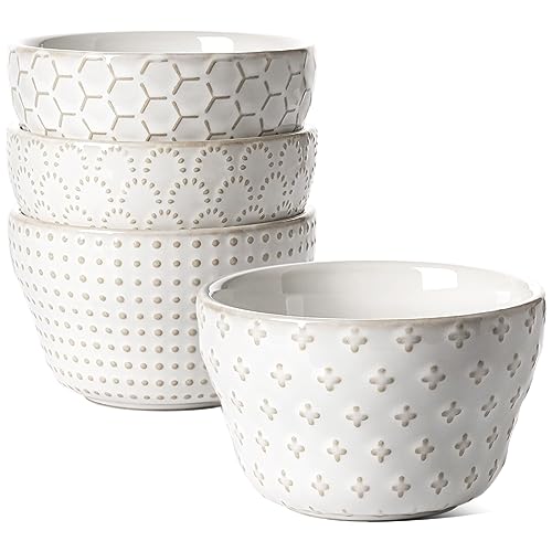 LE TAUCI Small Bowls 8 oz, Dessert Bowl, Ice Cream Bowl for Chili Dipping Sauce Coffee Bouillon, Ceramic Soup Cups - 4 inch, Set of 4, Arctic White - color: Arctic White