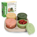 Haakaa Silicone Baby Food Containers, 4oz/120ml Baby Food Jars with Leakproof Animal Lids and Tray, Freezer-Safe Storage for Homemade Purees, Snacks & Meal Prep, 4 Pack, Oat Tray - color: Oat Tray