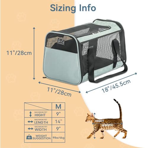 Petsfit Soft-Sided Cat Carrier,18 x 11 x 11 Pet Carrier | Airline Approved, Lightweight and Collapsible, Ventilation on 5 sides, Escape Proof, Adjustable Shoulder Strap & Soft Cushion - color: Z-Cyan blue, size: 18.0"L x 11.0"W x 11.0"H