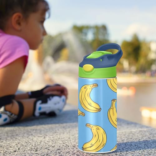 OTVEE Banana Kids Water Bottle with Straw Lid 12 oz Insulated Stainless Steel Leakproof Duck Mouth Tumbler Cup for Boys Girls Teen School - color: Banana