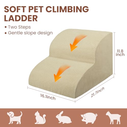Dog Stairs for Small Dogs, High Density Foam Dog Steps, Extra Wide Non-Slip Pet Ramp for High Beds Or Couch, Soft Doggie Ladder for Dogs Injured, Older Pets, Small Cats - color: Camel, size: 2 Steps