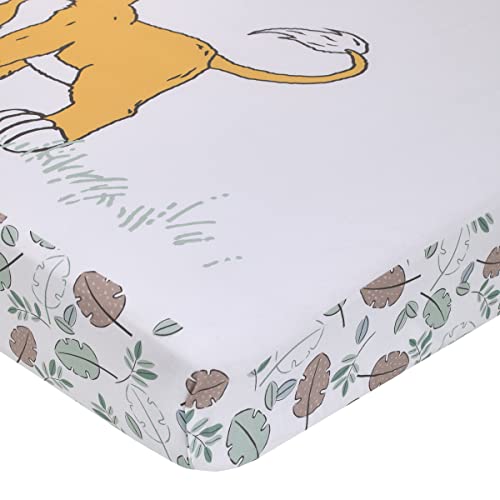 Disney Lion King Teal, Sage, White and Gold Simba Future King Cotton Photo Op Fitted Crib Sheet - color: Lion King - Future King