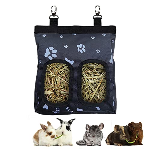 RIOUSSI Guinea Pig Hay Feeder, Hanging Rabbit Hay Feeder Bag. Black Paws | Upgraded Double Layer Fabric | Bite Resistant | Cleaner Hay & Less Mess | Small Animal Hay Holder for Bunnies & Chinchillas - color: Blackpaws