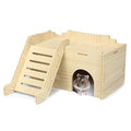Syrian Hamster Hide with Wooden House, Climbing Ladder and Window, Detachable Hut Play/Chew/Hide