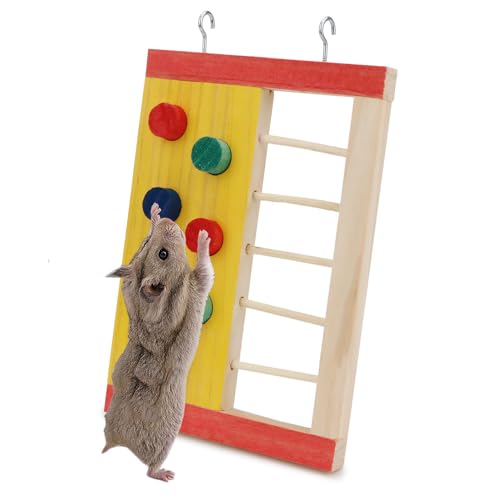 Hypeety Pet Hamster Colorful Wooden Climbing Wall and Ladder Molar for Dwarf Hamster Gerbil Rat Small Animal Toy Yellow - color: Climbing Wall