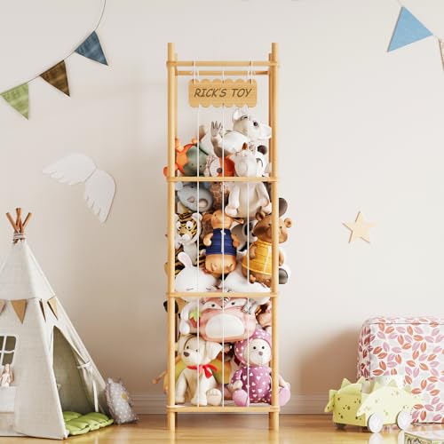 SpaceAid Stuffed Animal Storage Organizer, Wood Animals Zoo Toy Plushies Storage Holder, Large Capacity Plush Toy Cage for Playroom Organization, 15.8" Wide, Natural - color: Natural, size: 15.8"W x 15.8"D (Large)