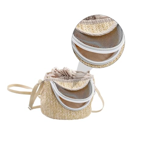 Portable Hamster Carrier with Ventilated Gauze Small Pet Carry-Out Bag Lightweight Straw-Woven Design for Outdoor Travel 5.51X5.51X4.72In