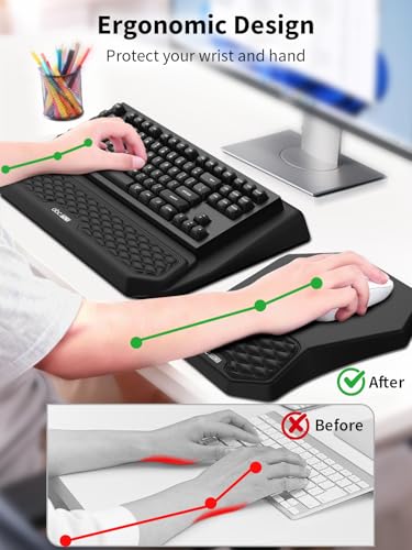 3-in-1 Ergonomic Keyboard Stand with Wrist Rest & Mouse Pad Set, Black | Comfy Keyboard Riser Holder Soft Mousepad with Massage Design, Memory Foam and Non-Slip PU Base for Pain Relief - color: Black