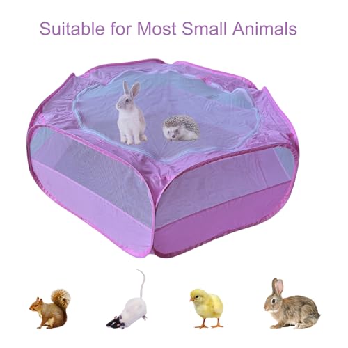 Small Animal Playpen with Zippered Mesh Cover - Portable Foldable Chicken Brooder Box, Indoor Outdoor Enclosure for Guinea Pigs, Bunny, Rabbits, Ferrets, Chinchillas, Kittens (Pink) - color: Pink