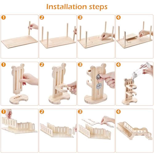 4-piece Hamster Toy Set with Wooden Hamster cage Accessories Platform Table Swing Climbing Ladder Running Wheel Water Bottle Suitable for Small Pets Such as Golden Bear Dwarf Hamster Sand Rat Rat etc