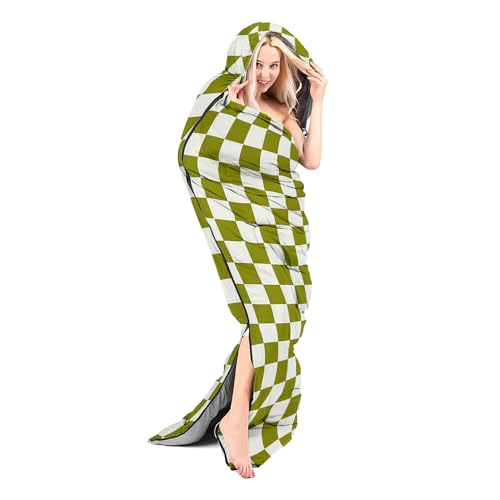 Sleeping Bags for Adults and Kids Backpacking Camping Sleeping Bags for Girls and Boys Lightweight Waterproof Cold/Warm Sleeping Bag for All Season - color: Green and White Check