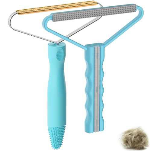 Pet Hair Remover, Dog Cat Carpet Rake, Lint Remover Shaver for Sofas-2pack | Wool Hand Pet Hair Removal Tool, Cleans Carpets Car Cushions Pet Beds Furniture, Works on All Fabric & Rug - color: Sky Blue