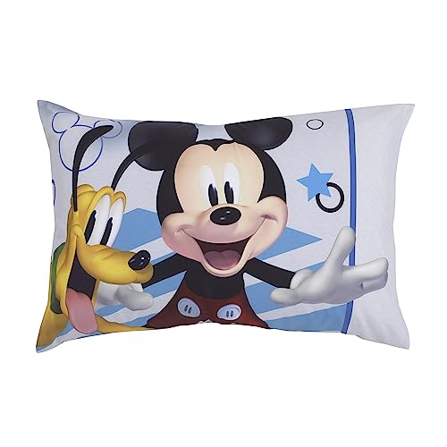NoJo Disney Mickey Mouse Clubhouse Buddies Multi Colored Goofy, Pluto, and Donald Duck 4 Piece Toddler Bed Set - Comforter, Fitted Bottom Sheet, Flat Top Sheet, and Reversible Pillowcase