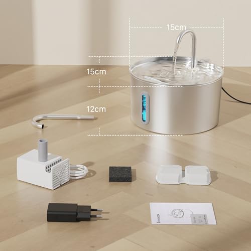 Cat Water Fountain Stainless Steel: 2.2 L Cat Fountain for Drinking - Automatic Pet Water Fountain for Cats Inside - Metal Cat Dog Water Dispenser Bowl with Faucet Water Level Window Ultra Quiet Pump | Automatic Metal Pet Water Fountain for Cats Inside, C