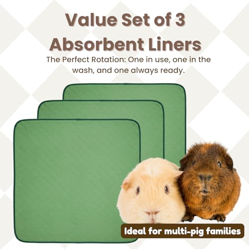 3 Pack Guinea Pig Pad 12" x 12", Washable Fleece Cage Liner, Green | Soft fleece surface. 4-layer absorbent protection. Waterproof TPU & anti-slip bottom. Washable and reusable pee pad