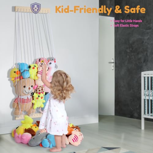 Stuffed Animal Storage Hammock Wooden Plush Toy Organizer for Kids Room Décor, Playroom Nursury Plush Toys Storage Caddy, Decoration Wall Hanging Stuffed Animal Net or Hammock Corner - color: White