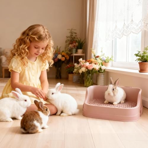 Rabbit Litter Box, Bunny Litter Box, Removable Top and Base, Pink | Removable Top and Bottom, Easy to Assemble and Clean, Suitable for Adult Rabbits, Guinea Pigs and Other Small Pets - color: Pink, size: 14" × 9.5" × 6"