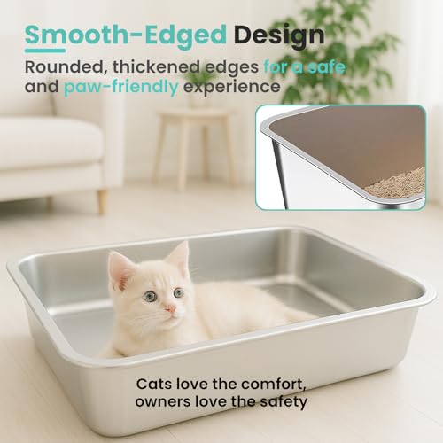 Small Stainless Steel Cat Litter Box, 15.7"x11.8"x4" | Non-Sticky, Smooth Metal Litter Box for Indoor Cats, Leak-Proof, Easy to Clean, Non-Slip, High Sided, Easy Entry - size: 15.7"x11.8"x4"
