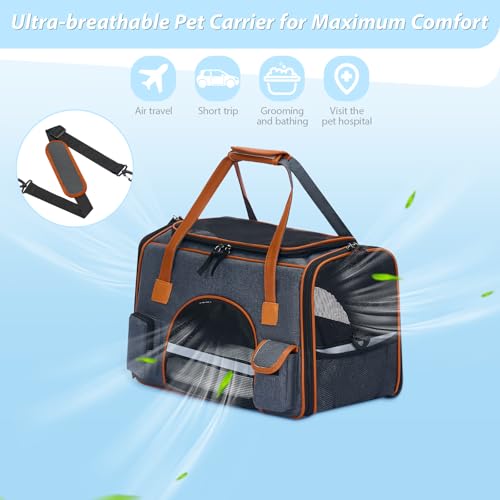 Pesen Soft Cat Carrier, 18 x 11 x 11 Inches, Holds Pets Up to 16 lbs | Anti-Collapse Pet Travel Carrier with Multiple Storage Pockets for Medium Cats, Puppies, Rabbits and Other Small Animals