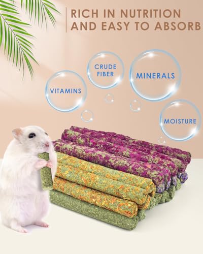 Bissap 22PCS Rabbit Chew Sticks, Mixed Natural Flower Rose Dahlberg Daisy and Forget-me-not Timothy Hay Chew Toys Treats for Rabbit Bunny Chinchilla Guinea Pig Hamster Other Small Animals Molar Snacks - size: 22 pieces