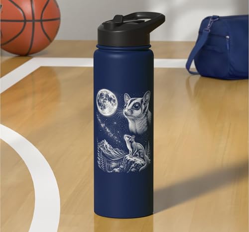 Sugar Glider Howling to the Moon 90's Retro Stainless Steel Insulated Water Bottle - color: Navy Blue