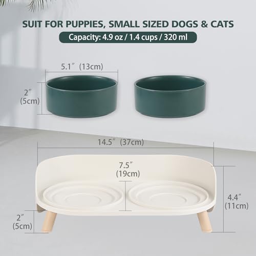 Raised Cat Food and Water Bowl Set - Elevated Ceramic Dishes with Non-Slip Stand and Splash Guard for Small Dogs - 2 x 320 ML (4.9 OZ) - Green - color: Green, size: Small
