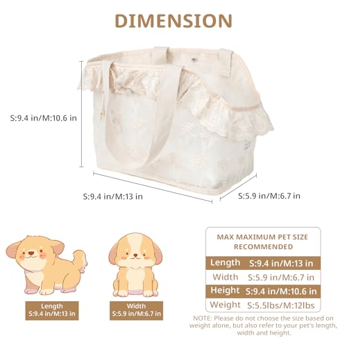 ONECUTE Dog Carrier for Small Dogs Rabbit cat with Lace Design, Cotton Bag, Dog Carrier Soft Sided, Collapsible Travel Puppy Carrier (Beige, 9.4" L x 5.9" W x 9.4" H) - color: Beige Lace, size: 9.4" L x 5.9" W x 9.4" H