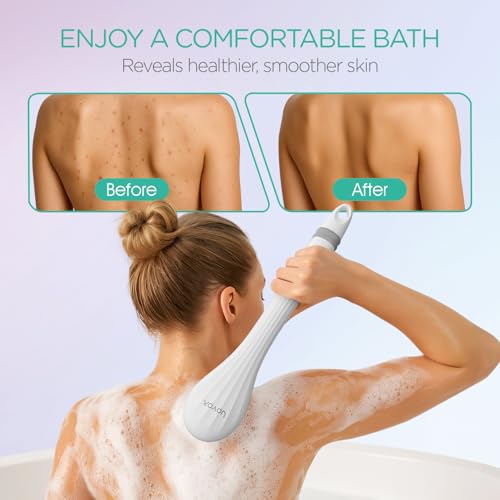 VOYOR Electric Body Brush Back Scrubber for Shower Rechargeable BC100, Grey | Exfoliating Bath Brush Powered Shower Brush with Non-Slip Long Handle Deep Cleansing, Exfoliation, Massaging Spin Brush - color: Grey