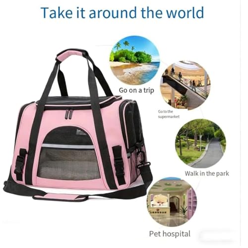 Cat Carrier Bag, Airline Approved Soft Carrier for Cats & Small Dogs | Airline approved pet carrier for pets under 15lb, breathable mesh with privacy cover, lightweight, foldable & washable - color: Pink