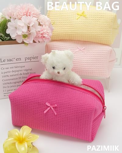 PAZIMIIK Cozy Makeup Bag for Women,Zipper Cosmetic Pouch,Waffle Hotpink | Soft Cosmetic Organizer for Makeup,Skincare,Toiletries,Daily Beauty Essentials,Purse,On-the-Go,Bridesmaid Gifts - color: Waffle Hotpink
