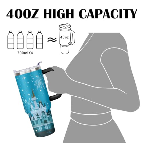 40oz Cartoon Castle Tumbler with Handle and Straw Lid | Stainless Steel Insulated Tumbler, BPA FREE Travel Coffee Mug Cup for Car Cold and Hot - Birthday, Christmas Gift - color: Dream Castle, size: 40 Ounces