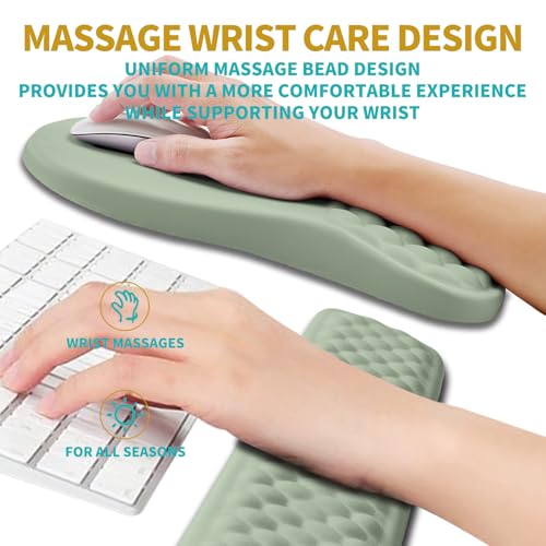 Hokafenle 2 in 1 Ergonomic Mouse Pad Wrist Support & Wrist Rest for Computer Keyboard Set, with Relieve Carpal Tunnel Pain Massage Bulge and Full Memory Gel Design (2In1 Set, Light Green) - color: Hk008-light Green
