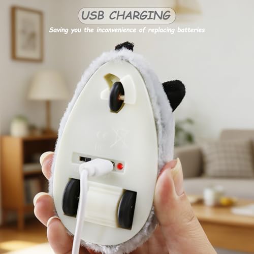 Interactive Mouse Cat Toy, Automatic Moving Fake Rat Mouse Cat Toy, Realistic Rechargeable Dog Mouse Toy with Sound & Feather & Bell, Prank Joke Scary Trick Rats for Cats Dogs - color: Grey