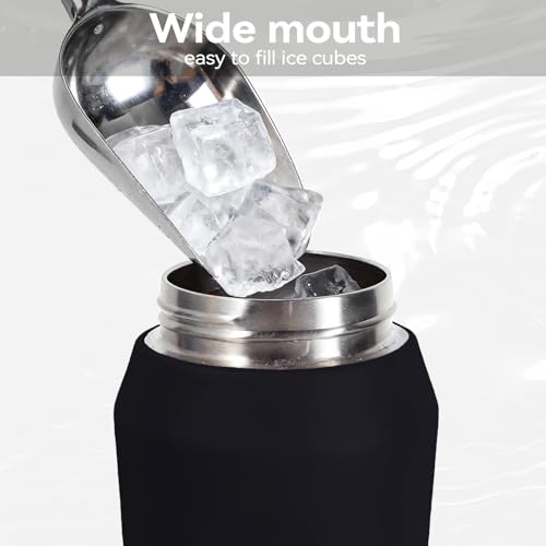 24oz Insulated Water Bottle, Wide Mouth Spout Lid, BPA-Free | Tritan spout lid, BPA free, 18/8 stainless steel body, Cold 24H, hot 12H, Wide mouth fits ice, Fit car cup holder，Black - color: black out