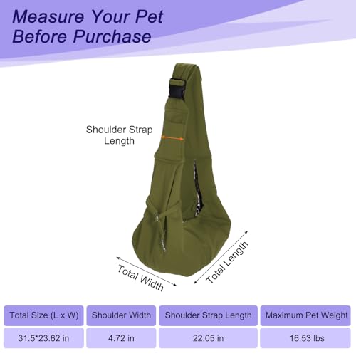 Dog and Cat Sling Carrier Up to 16.5 Lbs, Hand-Free Reversible Pet Sling Carrier with Adjustable Strap and Pocket, (Army Green, 1 Pcs) Intended for Hiking/Camping/Traveling - color: Army Green