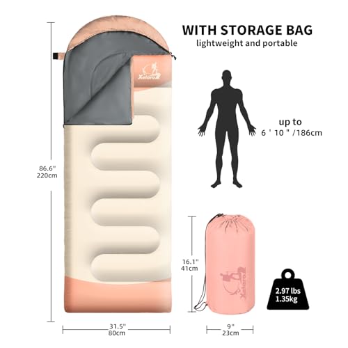 Sleeping Bags for Adults Kids - 3 Season Cold&Warm Weather Waterproof Camping Sleeping Bag - Lightweight Sleeping Bags for Camping Hiking Outdoor Travel - color: Pink&Gray
