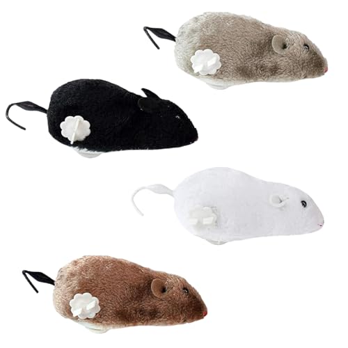 The Dreidel Company Wind-Up Mouse Racing Mouse Plush Mice Cat Chaser 6" Inches, Realistic Looking Pet with Twirling Tail (4-Pack) - size: 4-Pack