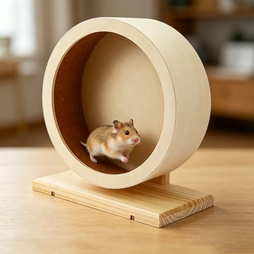 9 Inch Hamster Wooden Silent Exercise Running Wheel with Mini Running Ball | Small Animal Exercise Wheel Accessories,Wooden Exercise Wheels with Removable Track for Gerbils,Mice,Totoro