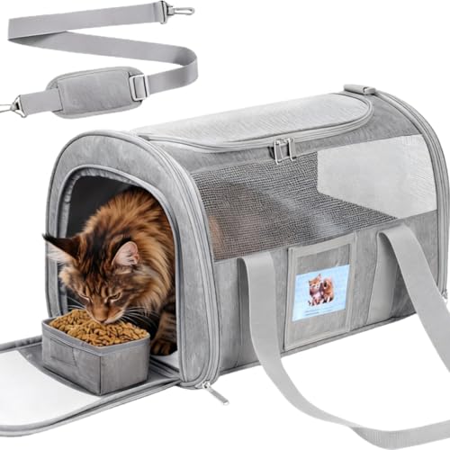Soft Cat Carrier with Detachable Food Bowl,Pet Travel Bag (Up to 16 lbs) | Puppy Crate with Lockable Zippers,Airline Travel for Small Dog,Kitten,Animal,Breathable Mesh Kennel ,Carrying Case,Grey - color: Gray, size: 17.0"L x 12.0"W x 11.0"H