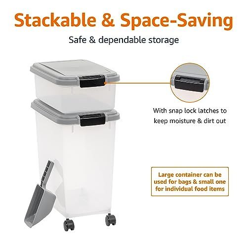 Amazon Basics 3-Piece Airtight Pet Food Storage Container Combo with Scoop, BPA Free, Removable Wheels, 33 QT + 12 QT - size: 45 QT (33 QT + 12 QT)