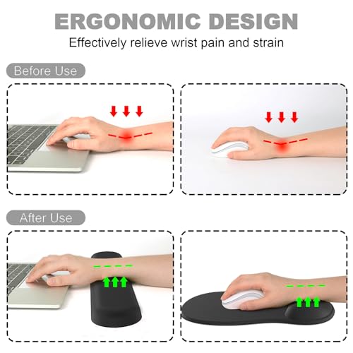 Ergonomic Mouse Pad with Wrist Rest and Keyboard Wrist Rest, Gel Mousepad | Wrist Rest for Computer Keyboard, Pain Relief, Non-Slip PU Base, Gel Mouse Pad with Wrist Support for Gaming, Office - color: Black