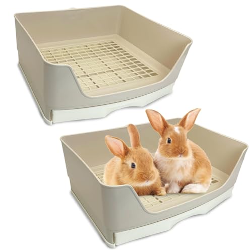 kathson 2PCS Large Rabbit Litter Box Trainer, Potty Corner Toilet with Drawer Bigger Pet Pan for Adult Hamster, Guinea Pig, Ferret, Galesaur, Bunny and Other Animals (Brown) - size: 2PCS, Brown